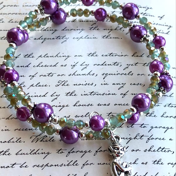 Lucky Cornish Pixie Pink and Green Beaded Wrap Bracelet