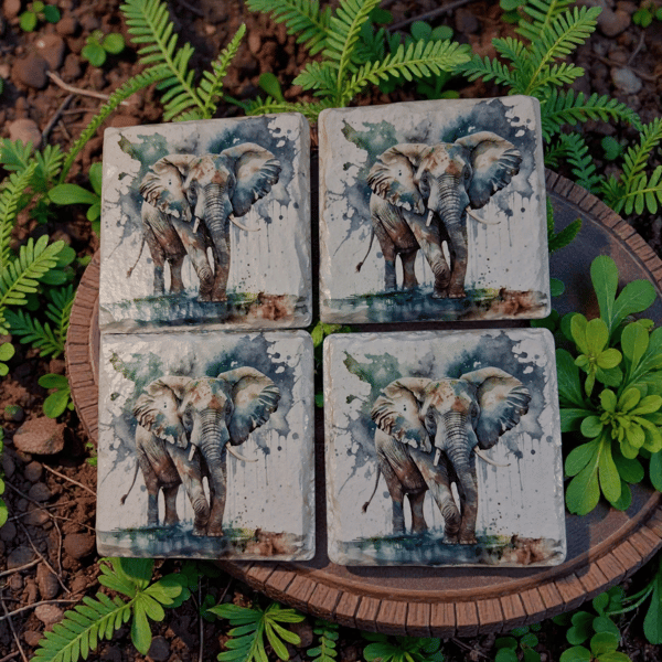Majestic Elephant Decoupaged Slate Coasters Set of 4