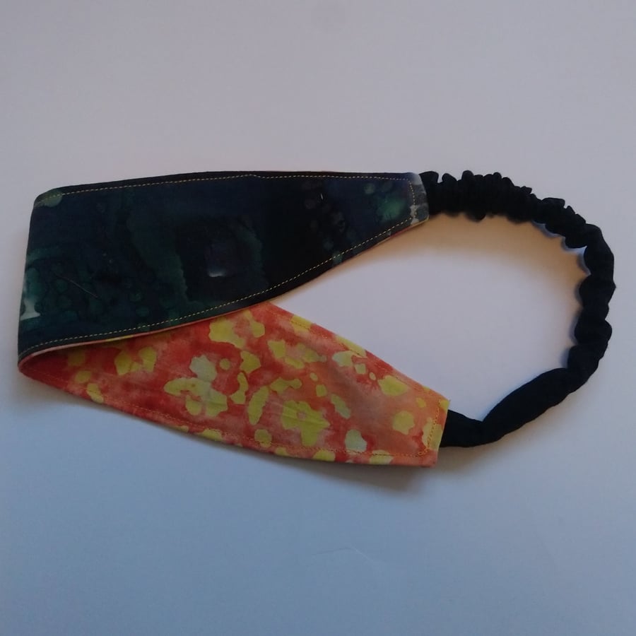 Black and Orange Batik Reversible Headband