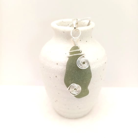 Wire Wrapped Sea Glass Necklace, Sea Glass, Sea Glass Jewellery