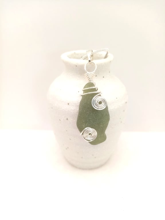 Wire Wrapped Sea Glass Necklace, Gifts for her, Sea Glass, Free Postage