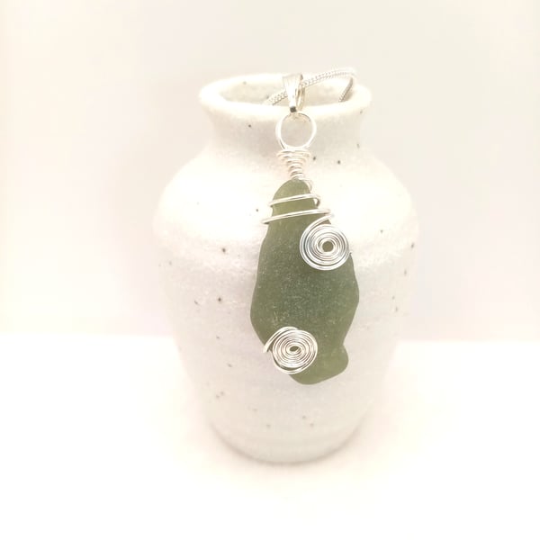 Wire Wrapped Sea Glass Necklace 
