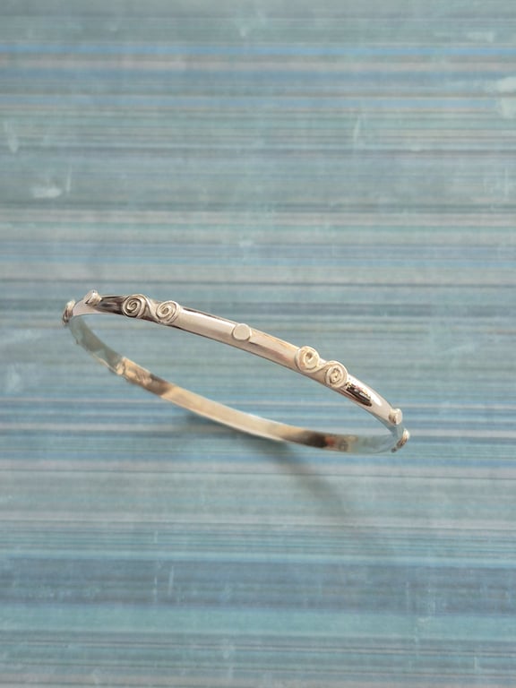 Spiral Sterling Silver Boho Style Bracelet, Bangles 