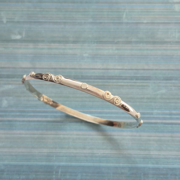 Spiral Sterling Silver Boho Style Bracelet, Bangles 