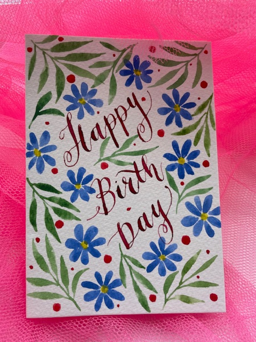 Happy Birthday Watercolour and ink card