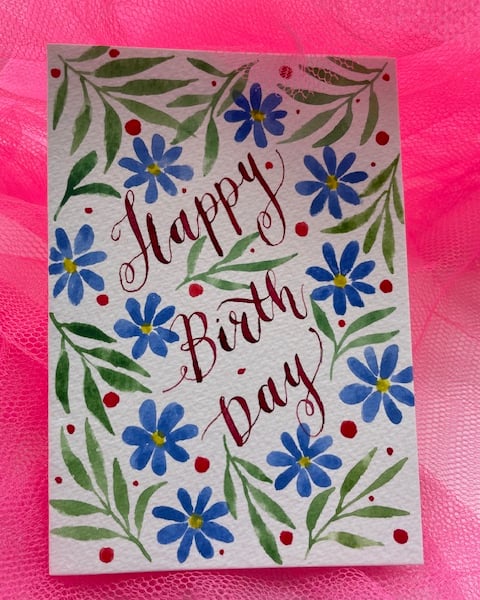Happy Birthday Watercolour and ink card