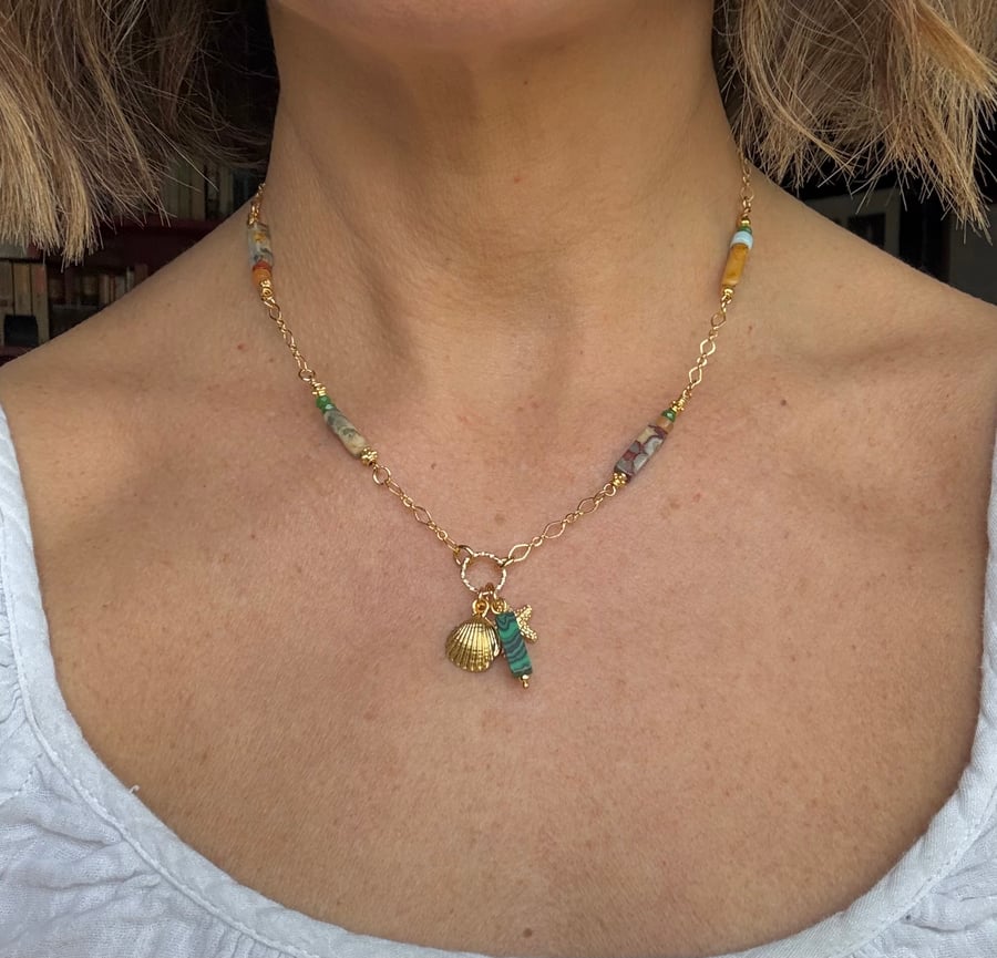 Beautiful boho charm and stone necklace