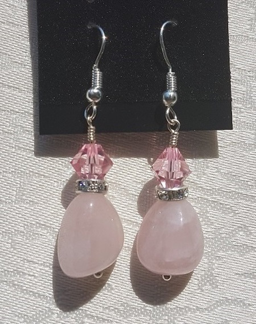Gorgeous Rose Quartz and Crystal Earrings