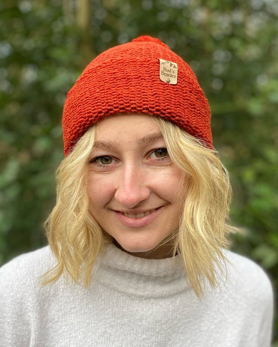 Bobble style beanie hat in 'Moroccan Spice' wool (unisex)