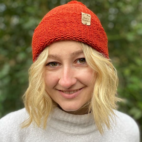 Bobble style beanie hat in 'Moroccan Spice' wool (unisex)