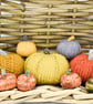 SOLD - Hand knitted pumpkin pin cushion Ochre and Brown - Image 3