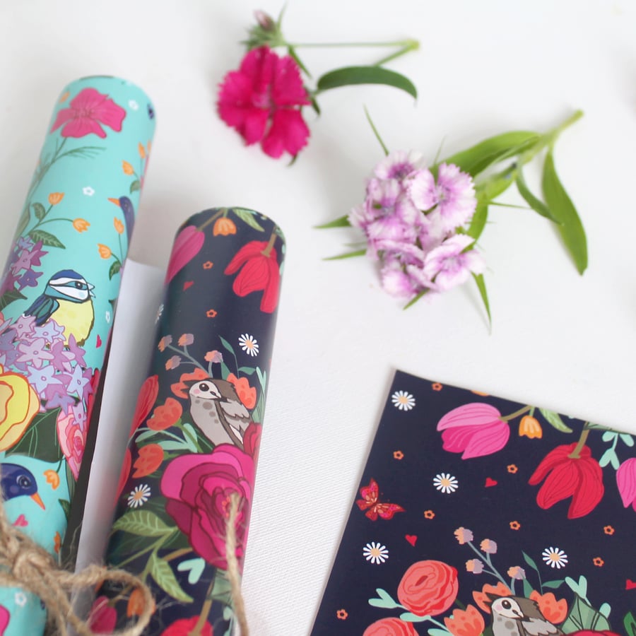 Gift Wrap 2 pack  - Little Sparrows and Roses