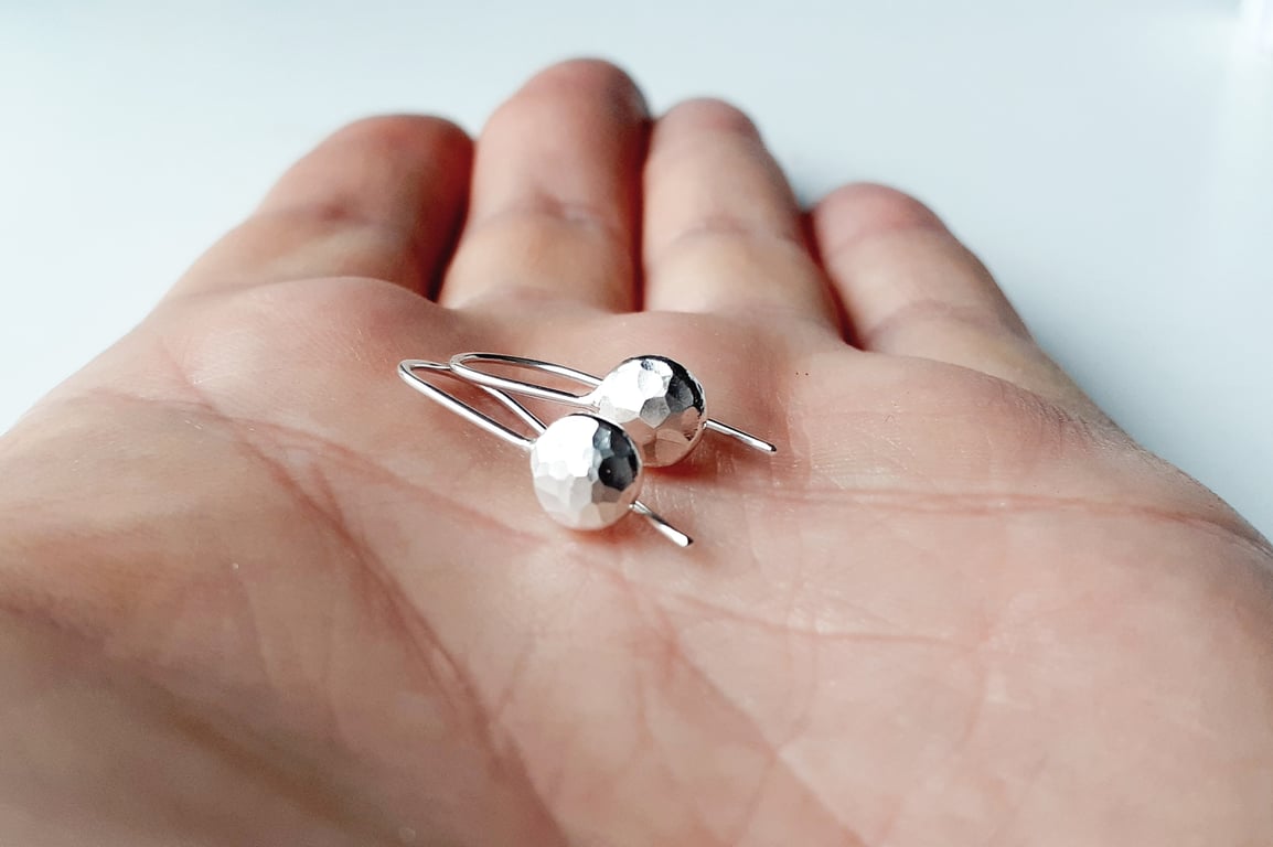 EARRINGS Sterling Silver hook pebble earrings, Handmade Urban Jewellery