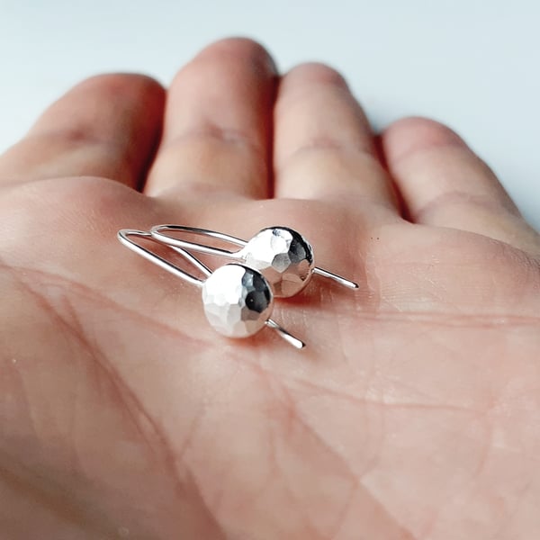 HANDMADE Recycled STERLING SILVER hook pebble earrings