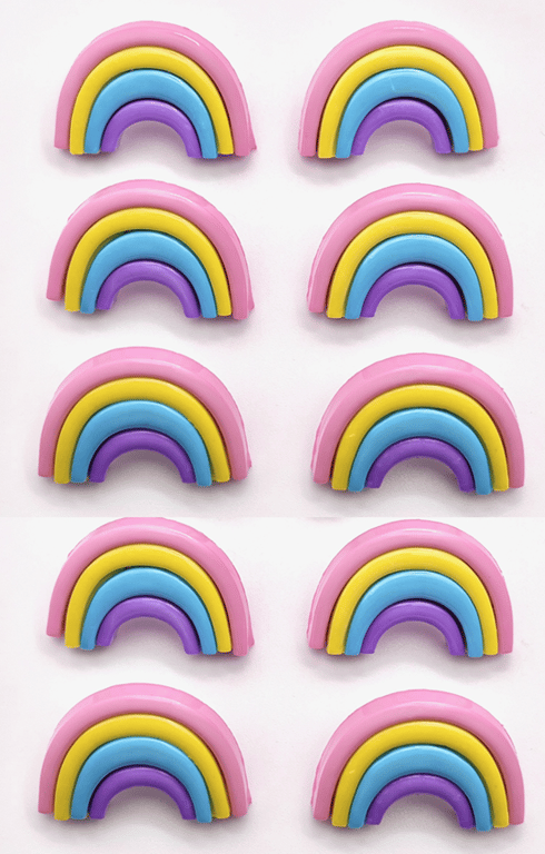 10 Rainbow Buttons, 25mm Wide, Glossy Pastel Shades, Shank, Buy One Get One Free