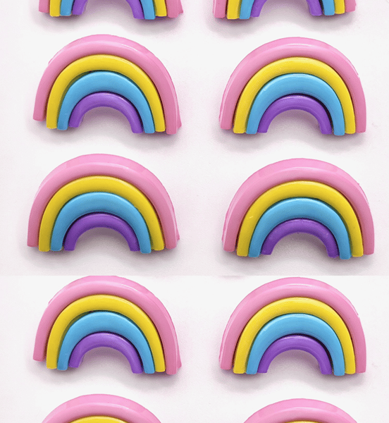PACKS OF 10 Rainbow Buttons, 25mm Wide, Glossy Pastel Shades, Stripey, Shank