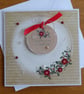 Christmas Card - Wreath With Red Poinsettias- Festive Wishes
