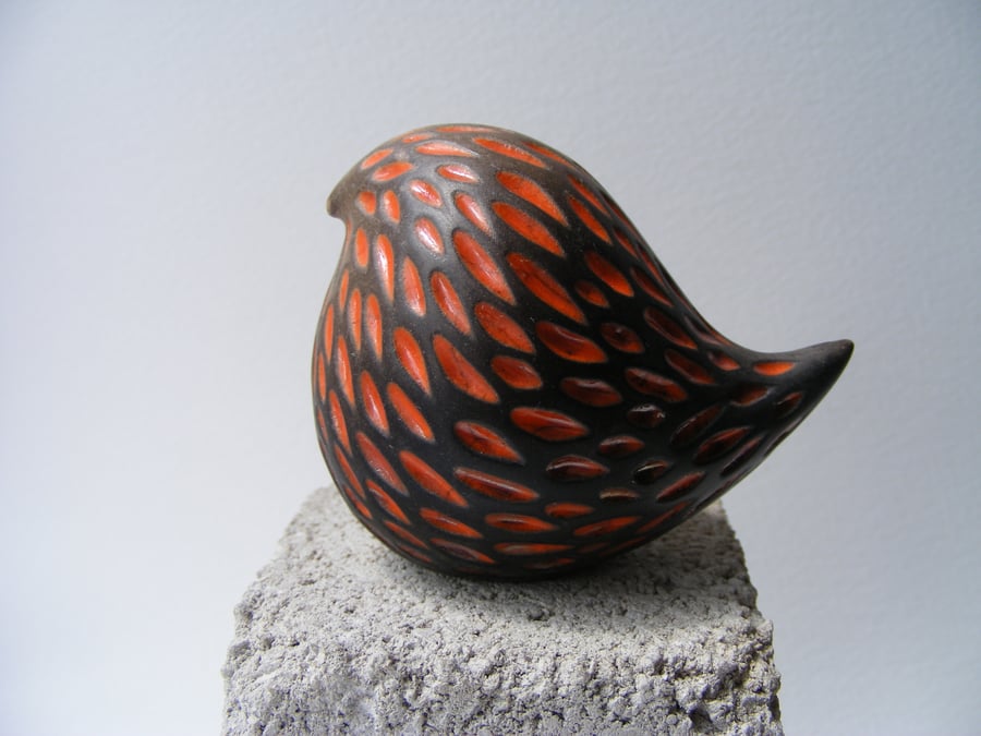 Orange raku fired round bird (1)