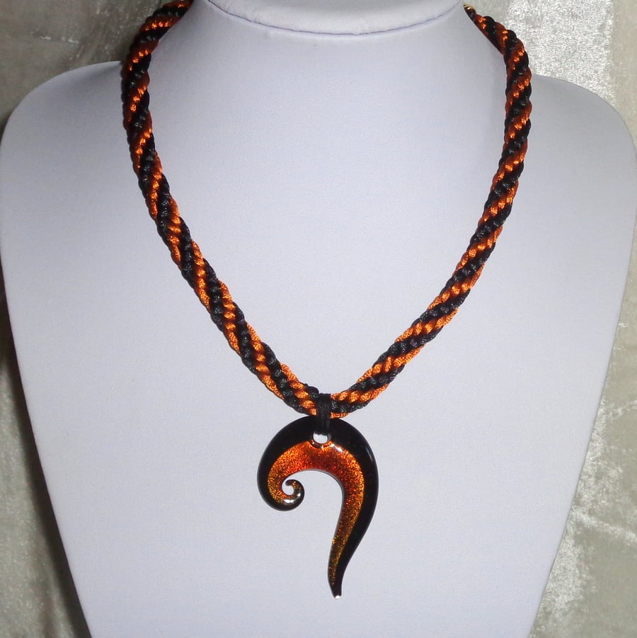 Kumihimo necklace with glass pendant "Ginger Twist"