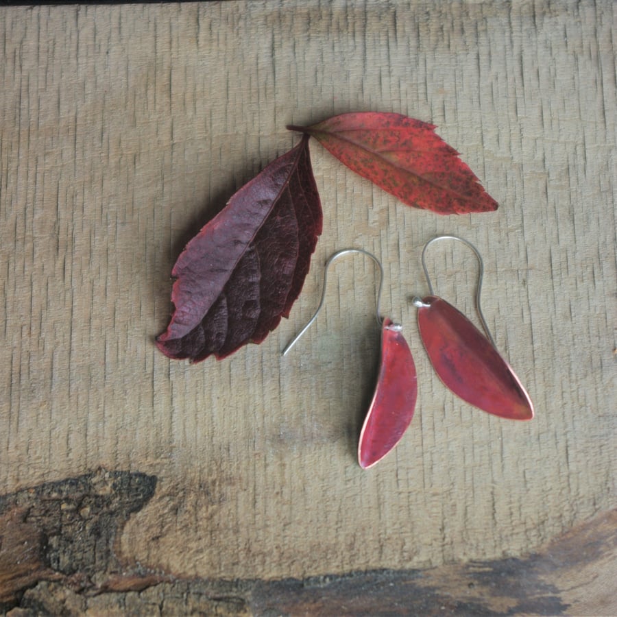 Red Autumn Leaf  Dangle Earrings