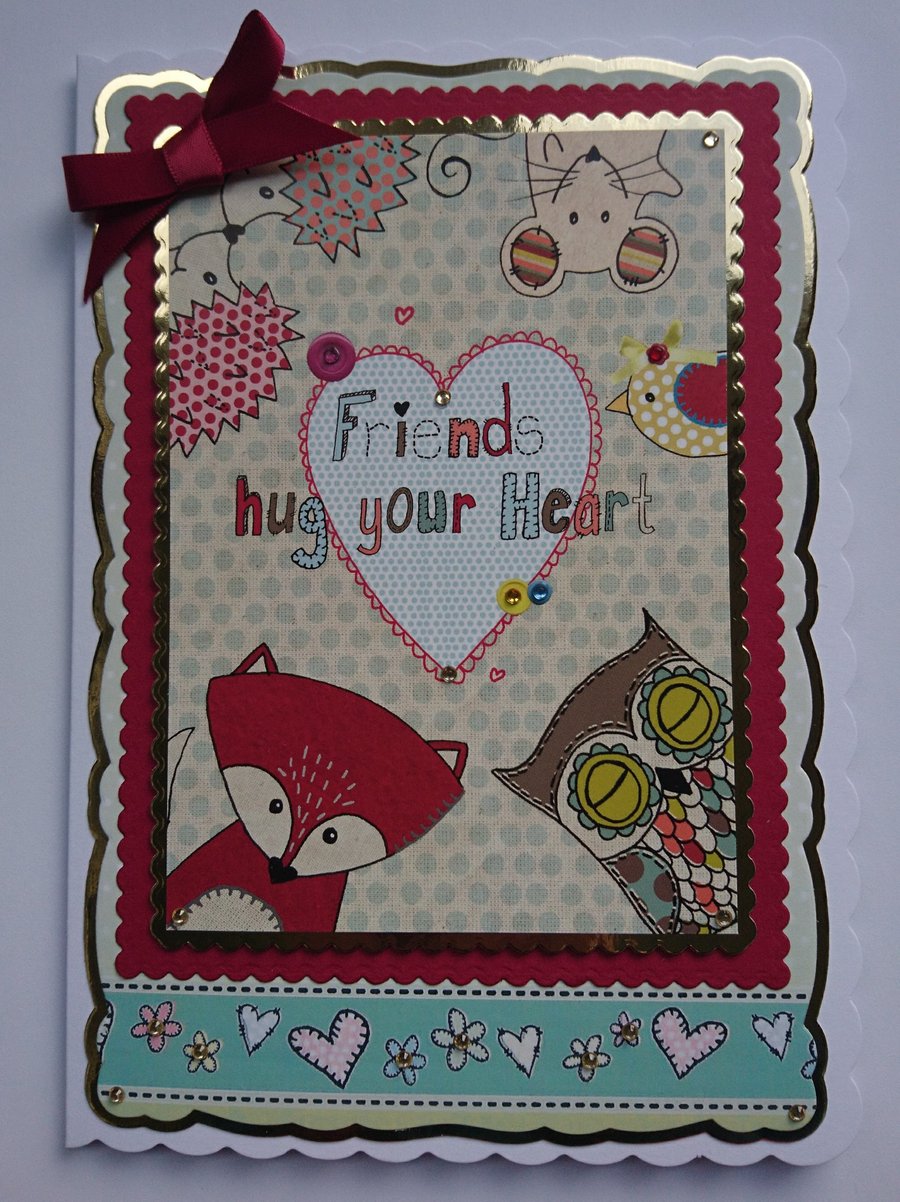 Friends Hug Your Heart Thank You Any Occasion Happiness 3D Luxury Handmade Card