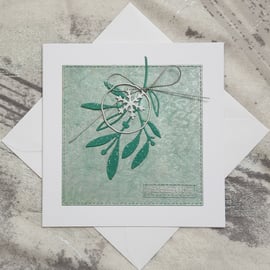 Green Mistletoe Christmas Card 