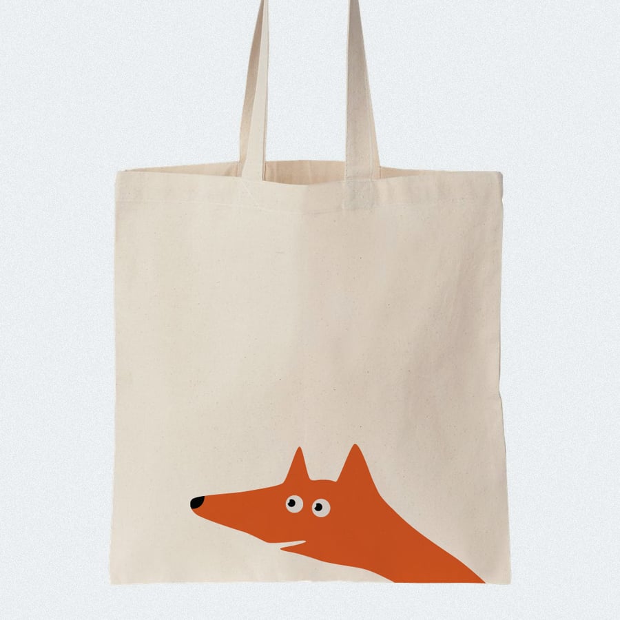 Fox Cotton tote bag, Material shopping bag, Market bag, Hand-painted