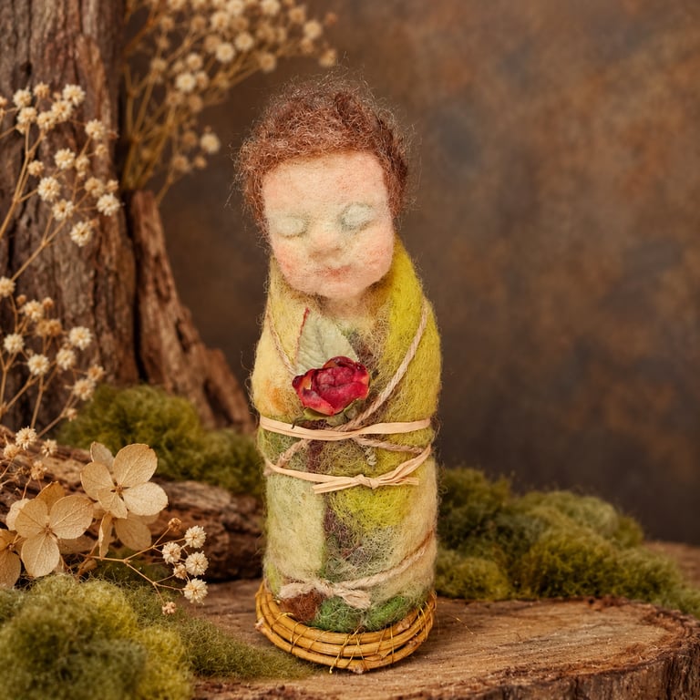 One of a kind, Sweet Little Woodland Spirit needle felted Art Doll.