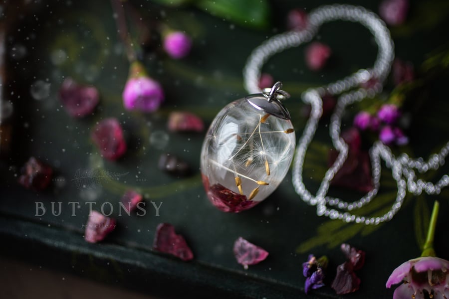 Ruby Stones and Dandelion Necklace