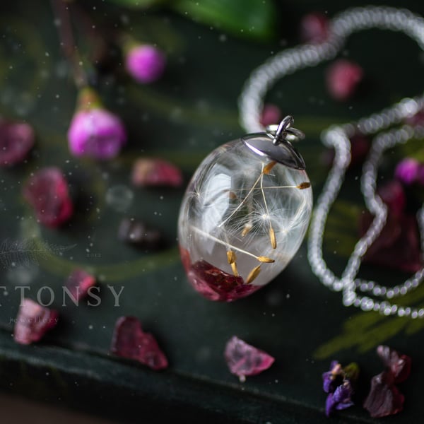 Ruby Stones and Dandelion Necklace