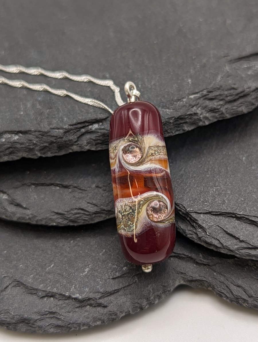 Garnet and Amber Swirl Lampwork Pendant