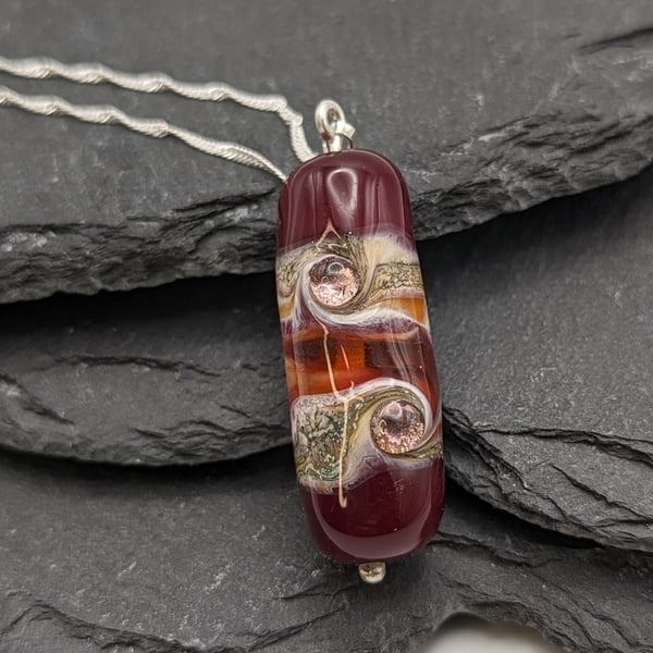 Garnet and Amber Swirl Lampwork Pendant