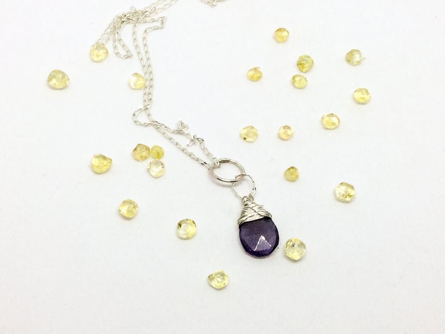 Iolite Gemstone Sterling Silver Pendant on an 18” Silver Chain