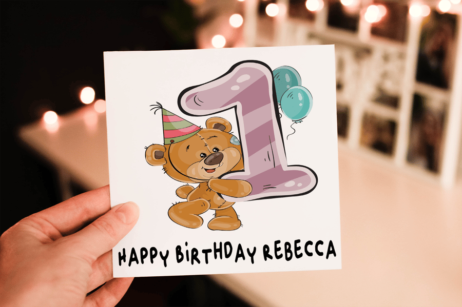 Teddy 1st Birthday Card, Card for 1st Birthday, Birthday Card, Friend Birthday