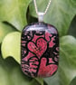 Handmade Red Dichroic Pendant Necklace Heart pattern Fused Glass SKU F16