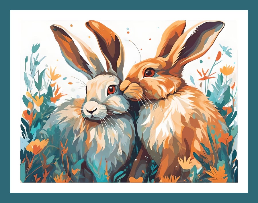 Lovely Hares Greeting Card A5
