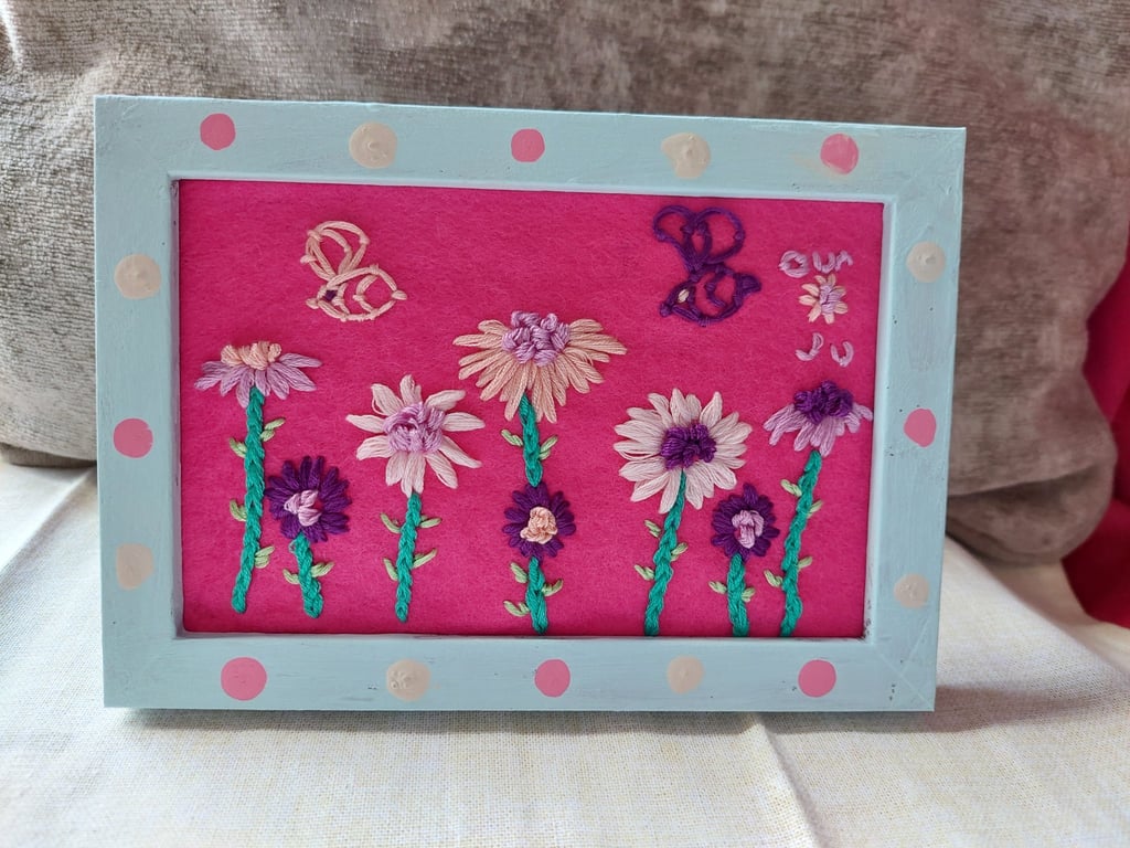 Hand embroidered colourful flowers 