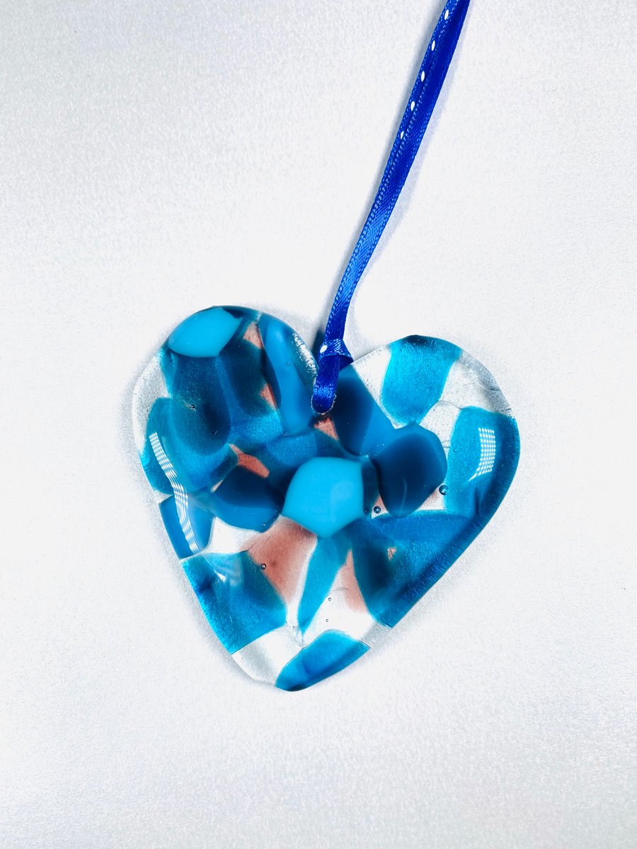 Cast  fused glass hanging heart 