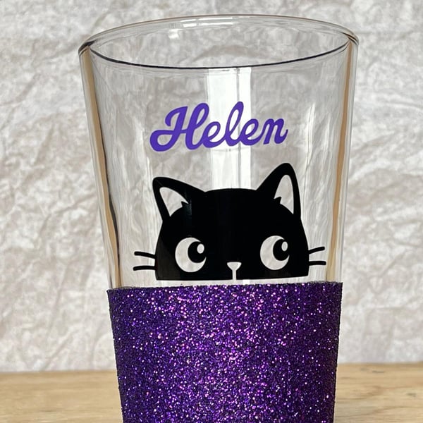 Glitter cat glass personalised birthday gift special party 