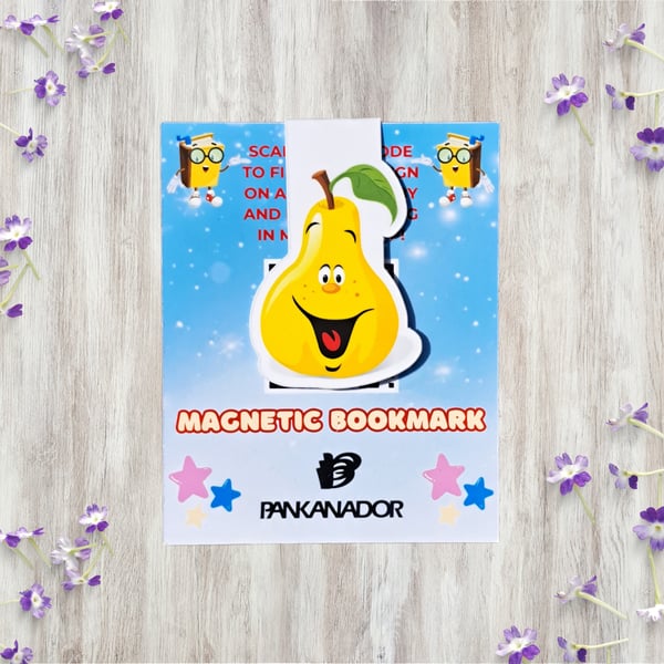 Cute Pear Magnetic Bookmark – Laminated Fruit Book Marker for Children