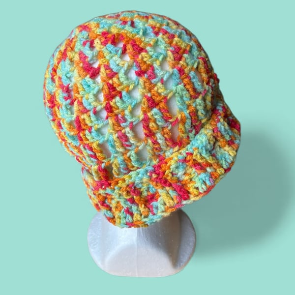 Crocheted Spiral Gap Beanie Hat