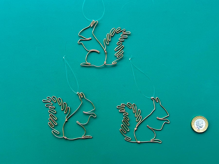 SQUIGGLETS mini Red Squirrel HANGING CHRISTMAS DECORATIONS pack of 3.