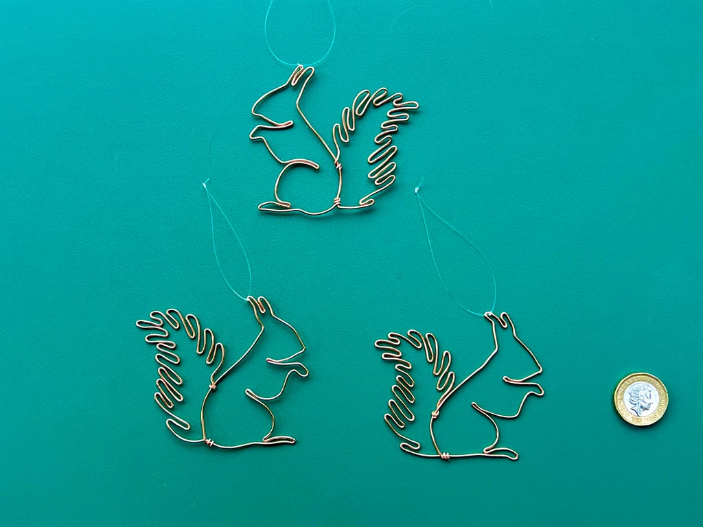 SQUIGGLETS mini Red Squirrel HANGING CHRISTMAS DECORATIONS pack of 3.