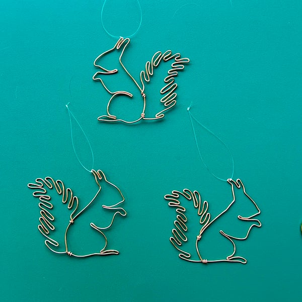 SQUIGGLETS mini Red Squirrel HANGING DECORATIONS pack of 3.