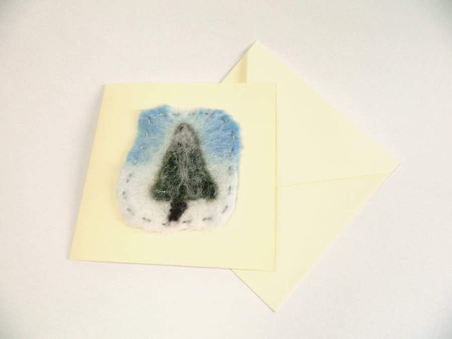 Handmade Felt Christmas Tree in Snow Card