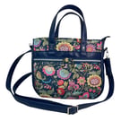 Floral and bird  handbag with faux leather, ladies floral tote, women’s gift