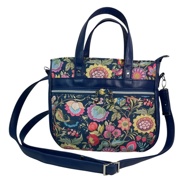 Floral and bird  handbag with faux leather, ladies floral tote, women’s gift