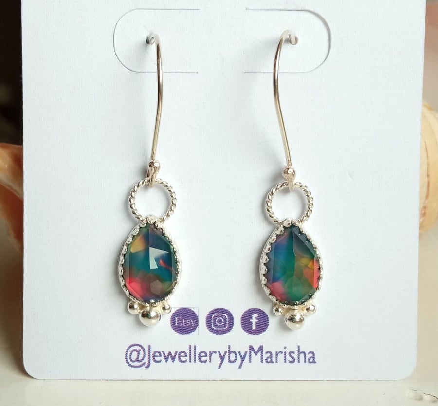 Aurora Opal Earrings Teardrop Sterling Silver Drop Sustainable Jewellery Gift
