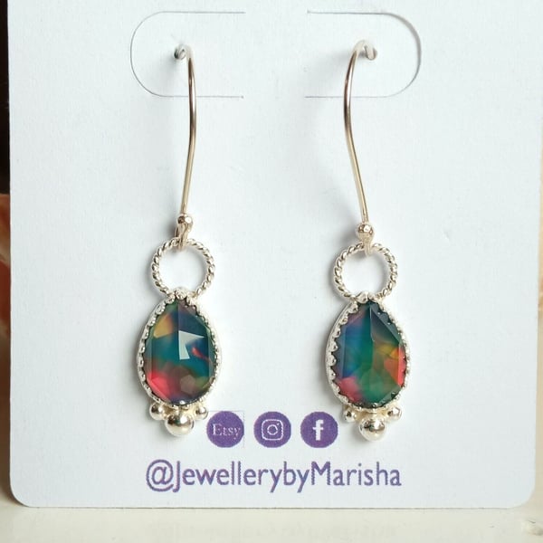 Aurora Opal Earrings Teardrop Sterling Silver Drop Sustainable Jewellery Gift