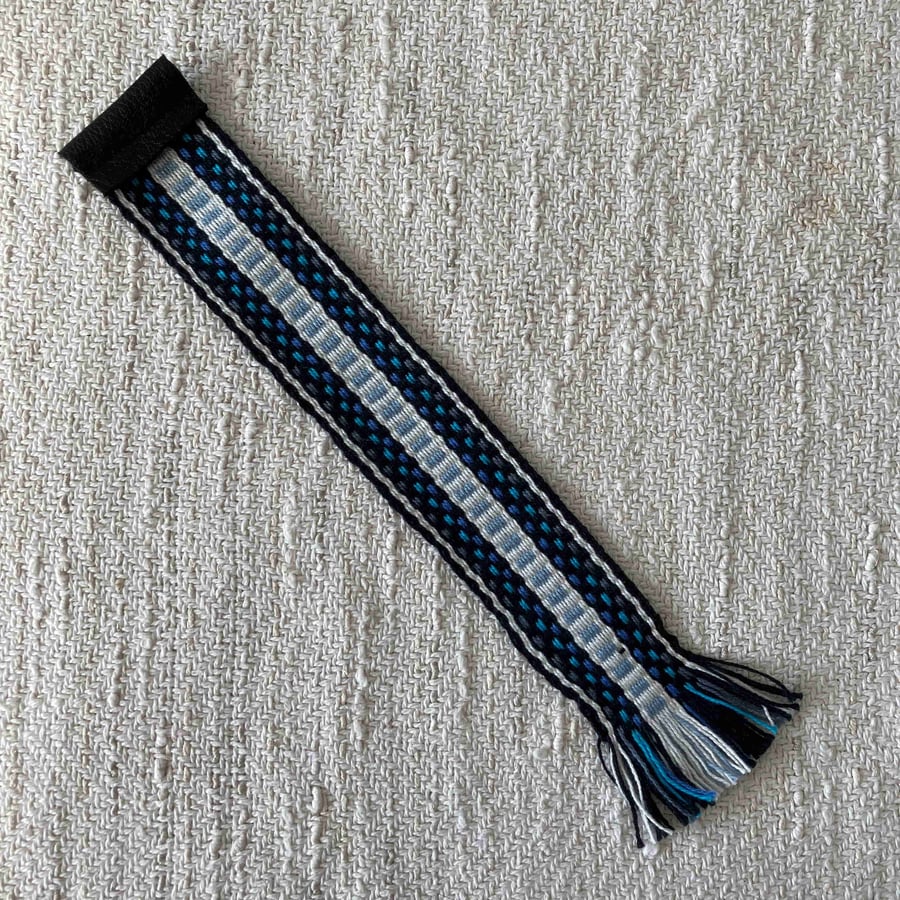 Hand Woven Bookmark - White Blue Black Sami Band Weaving